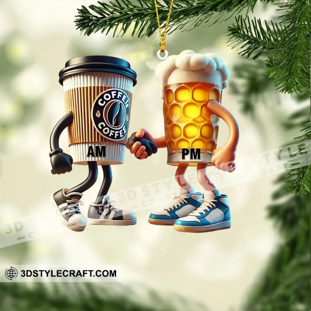 Beer And Coffee Couple Christmas Ornament Personalized