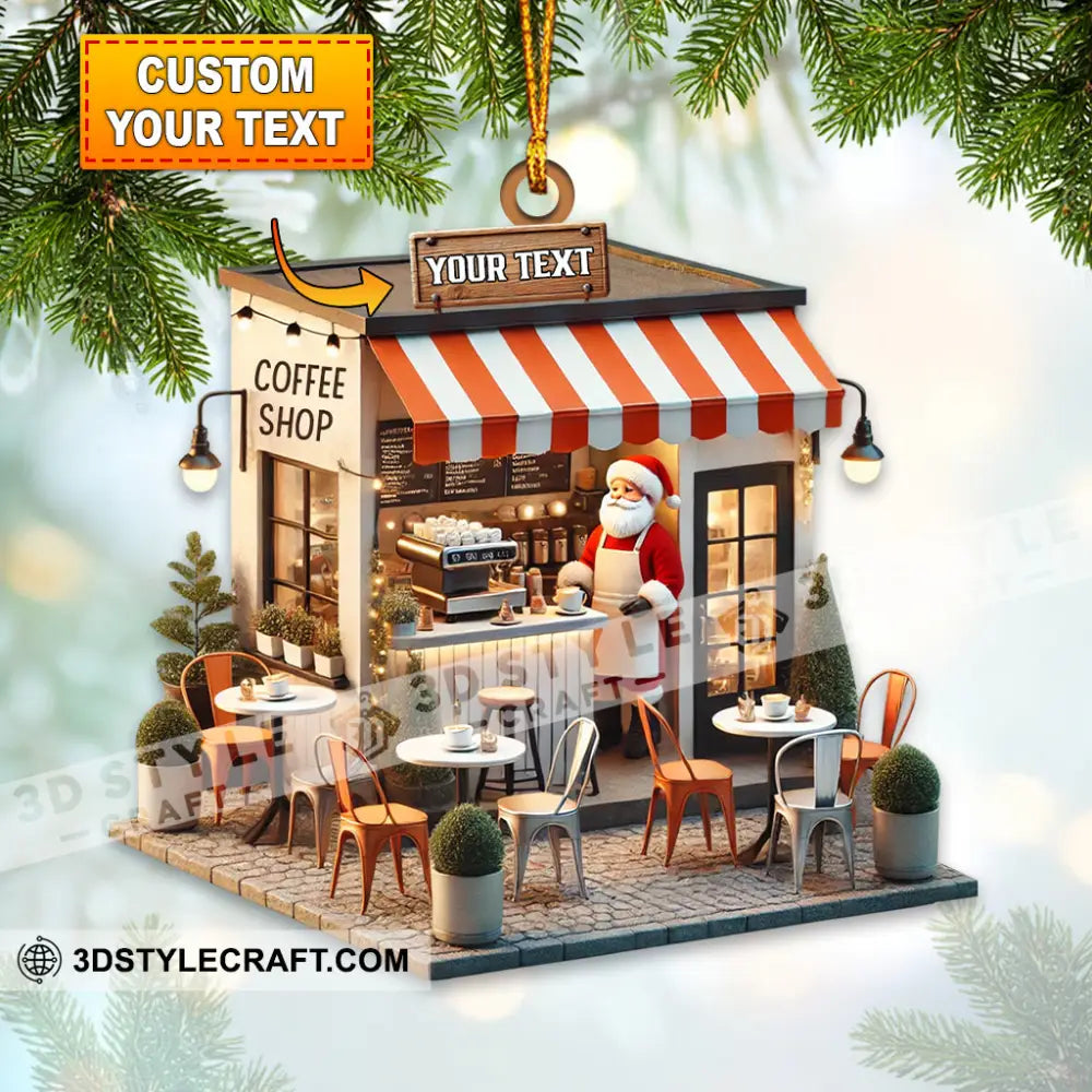 Coffee Shop Santa Christmas Ornament Personalized 3.54’’ / 1