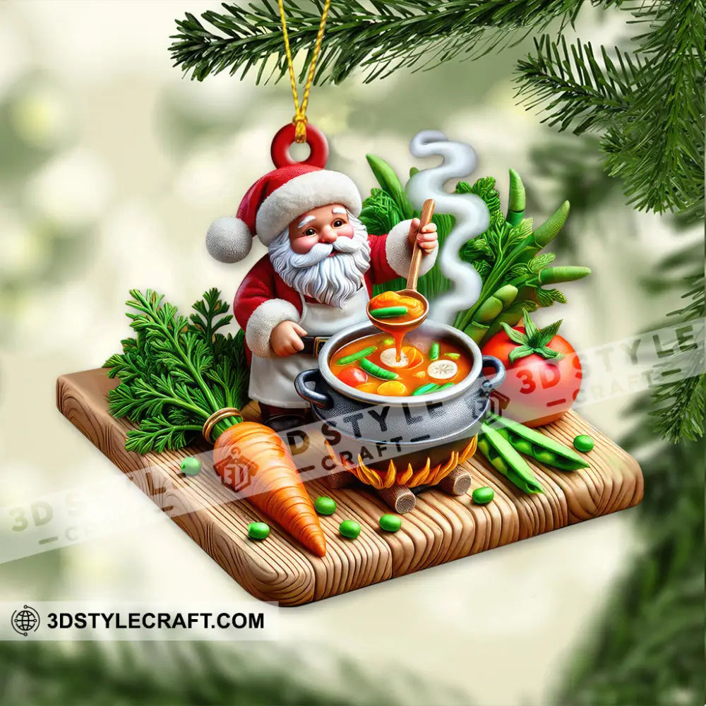 Custom Name Chef Santa Ornament Christmas Gift For Cooking Lover 3.54’’ / 1