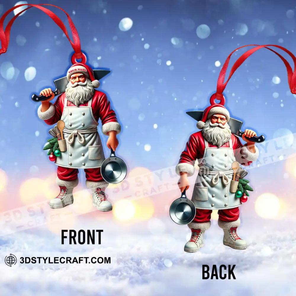 Custom Name Chef Santa Ornament Christmas Gift For Cooking Lover