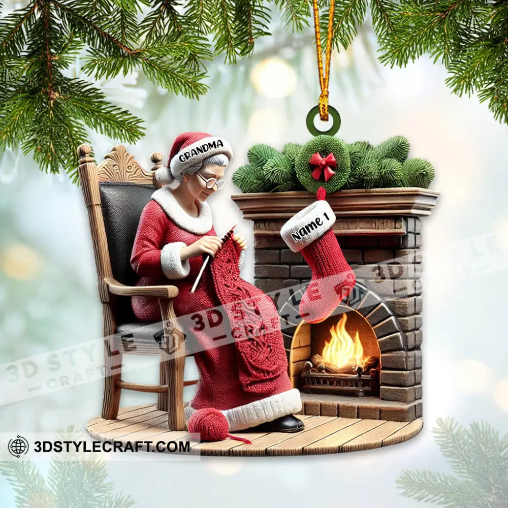 Custom Name Grandma And Kids Christmas Ornament Family Gift 3.54’’ / 1