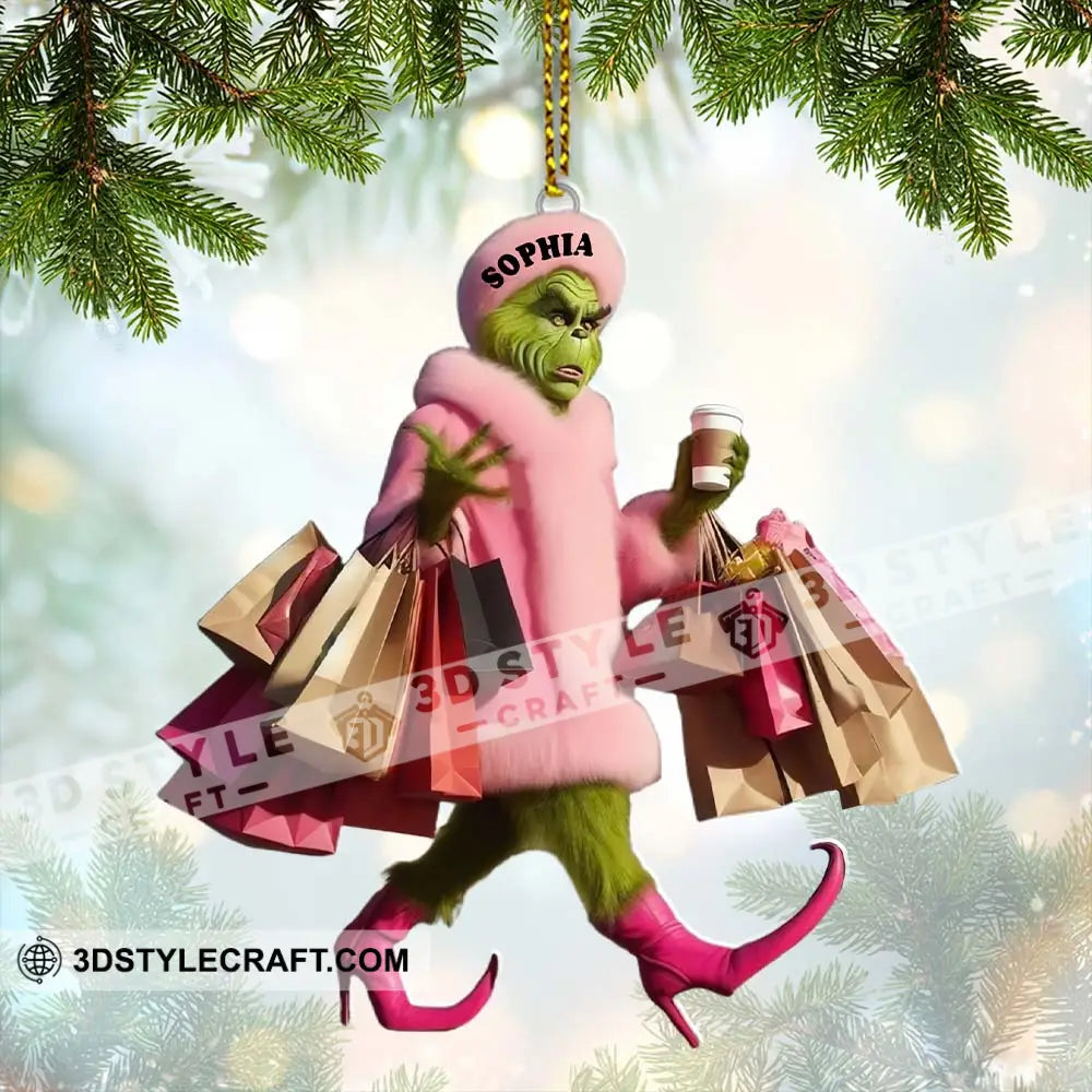Custom Name Grinch Shopping Ornament Christmas Gift 3.54’’ / 1
