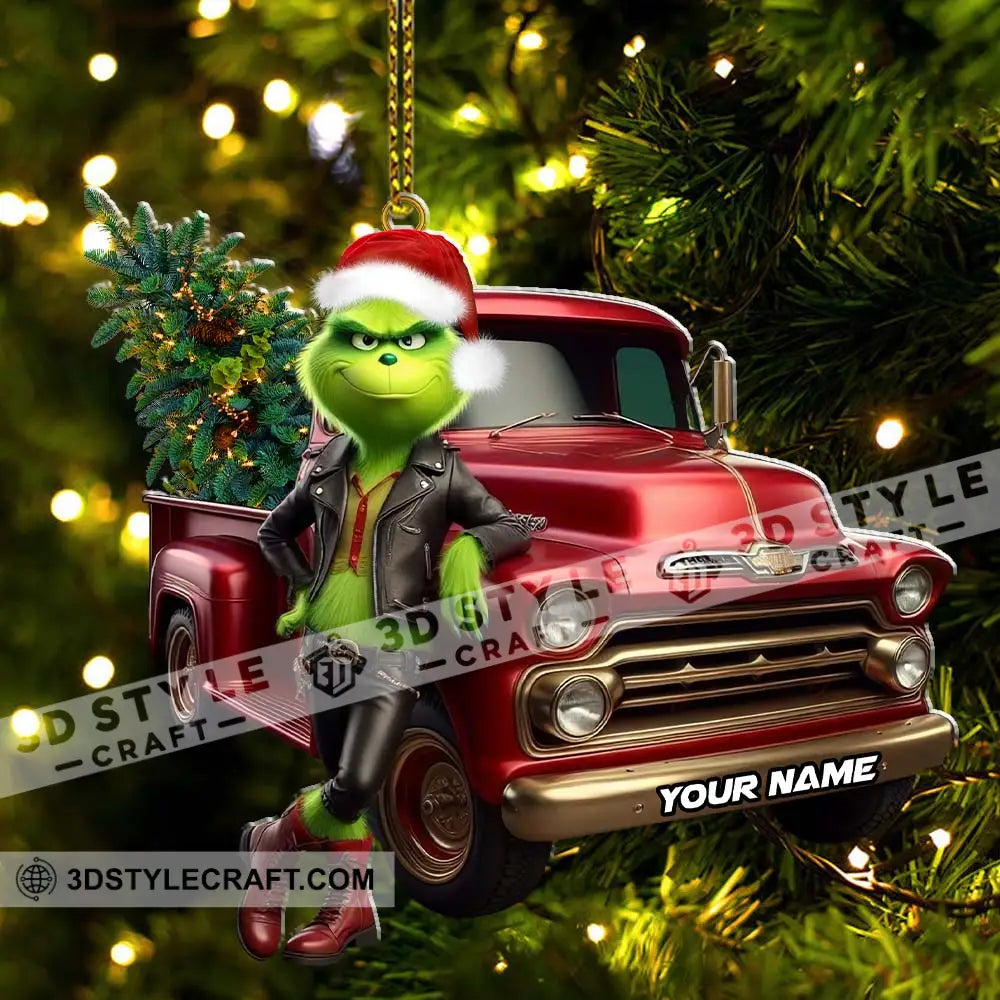 Custom Name Grinch Truck Ornament Christmas Gift Decor
