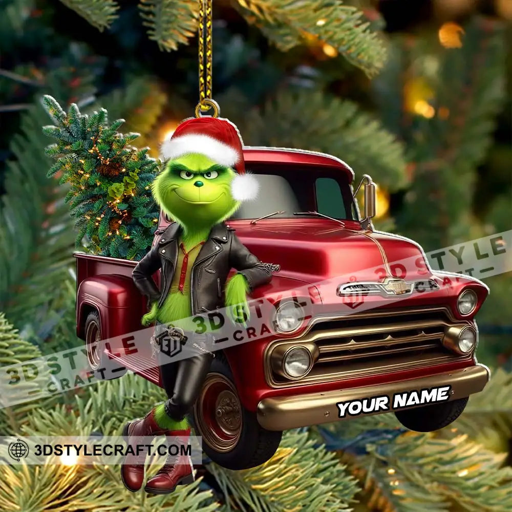 Custom Name Grinch Truck Ornament Christmas Gift Decor