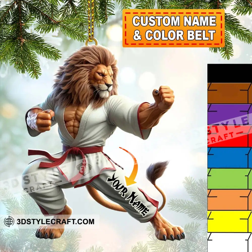 Custom Name Lion Karate Ornament Christmas Gift