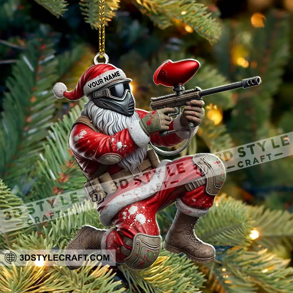 Custom Name Paintball Shooting Santa Ornament Christmas Gift