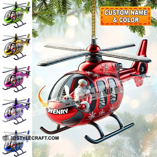 Custom Name Santa Helicopter Ornament Christmas Gift