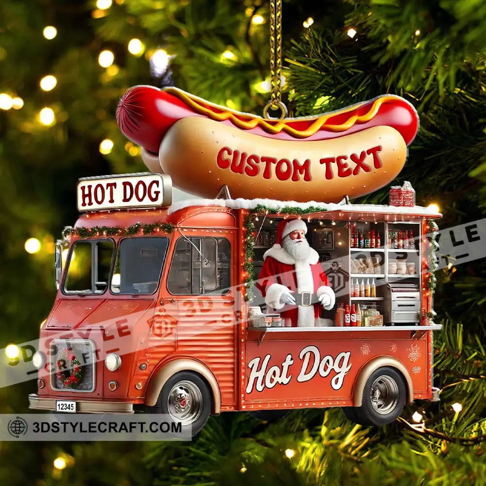Custom Name Santa Hot Dog Ornament Christmas Gift Decor