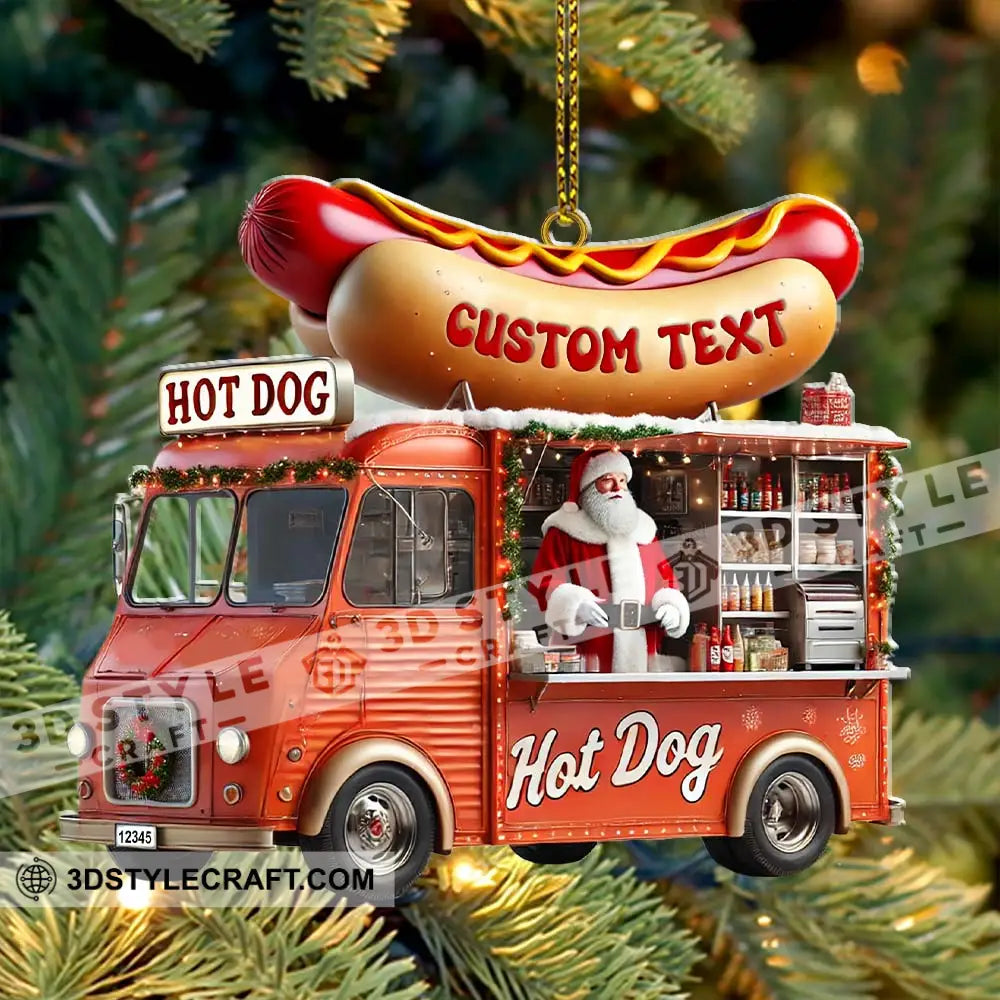Custom Name Santa Hot Dog Ornament Christmas Gift Decor