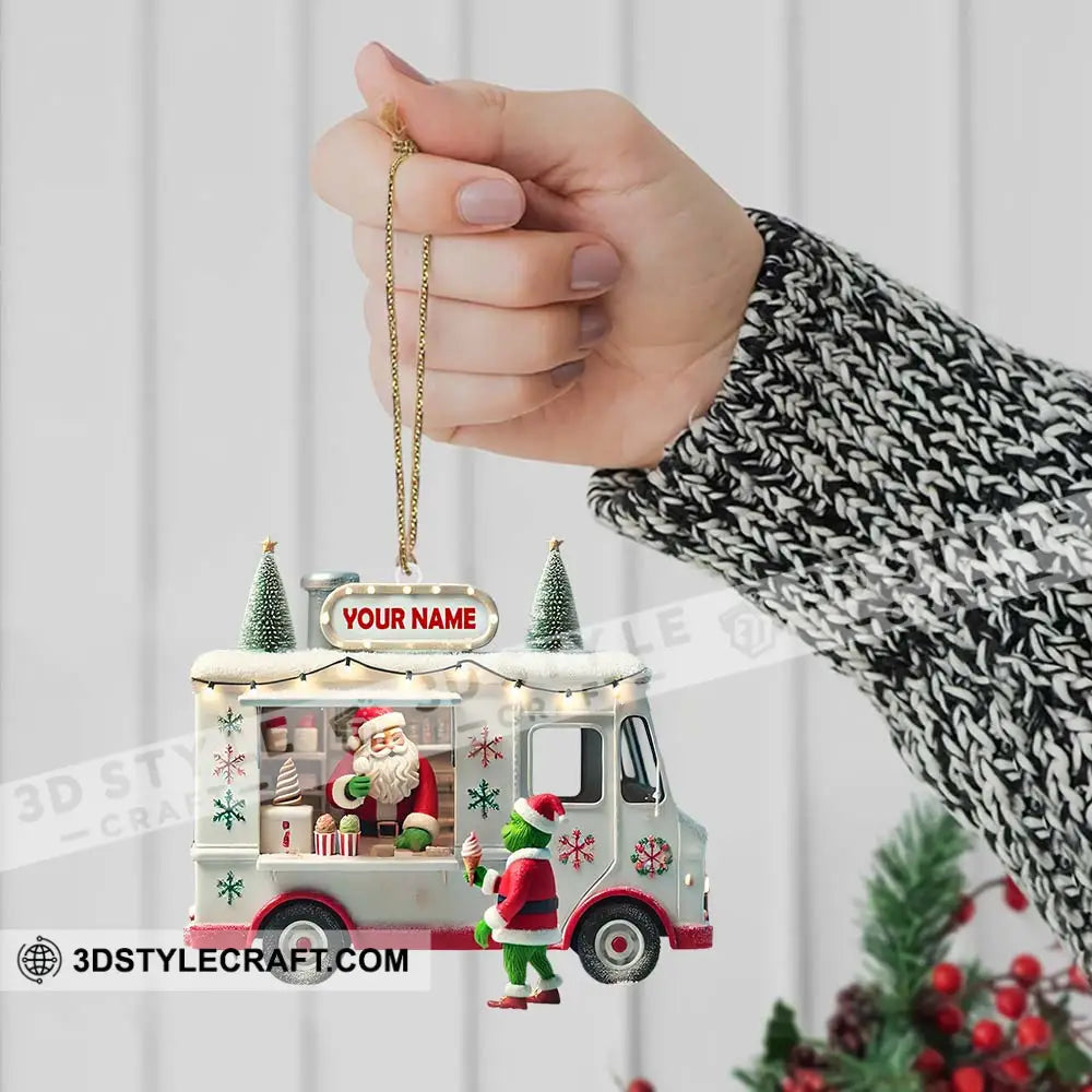 Custom Name Santa Ice Cream Truck Ornament Christmas Gift
