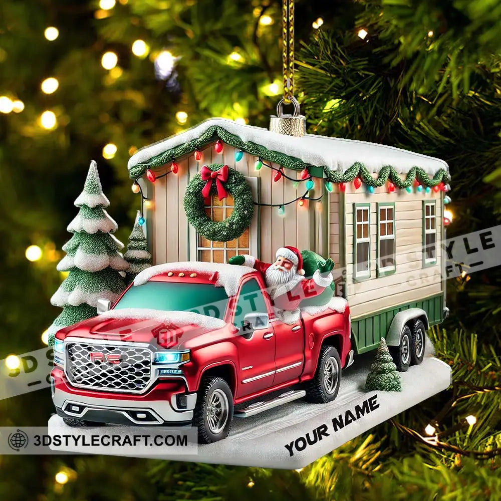 Custom Name Santa Truck House Ornament Christmas Gift Decor