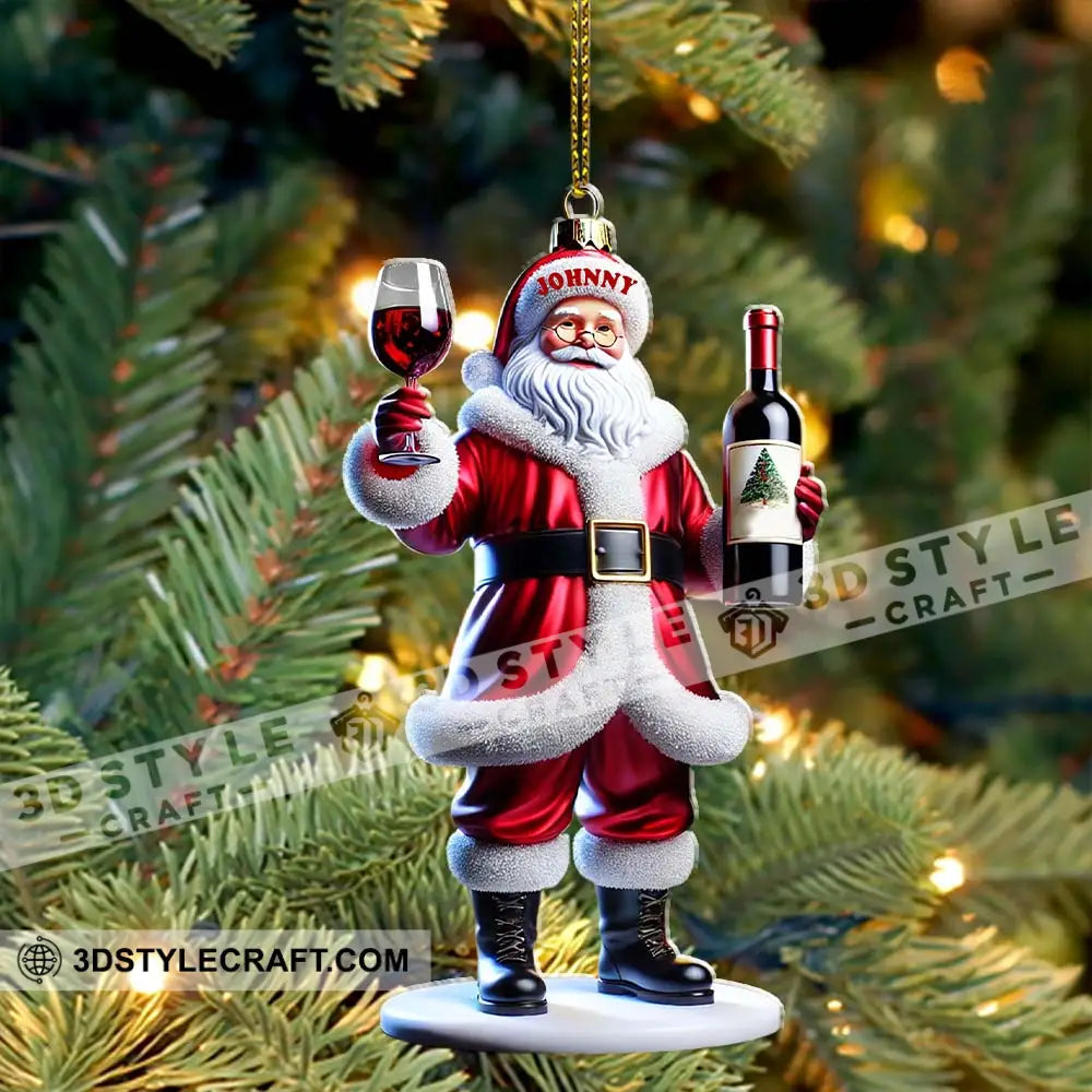 Custom Name Santa Wine Ornament Christmas Gift