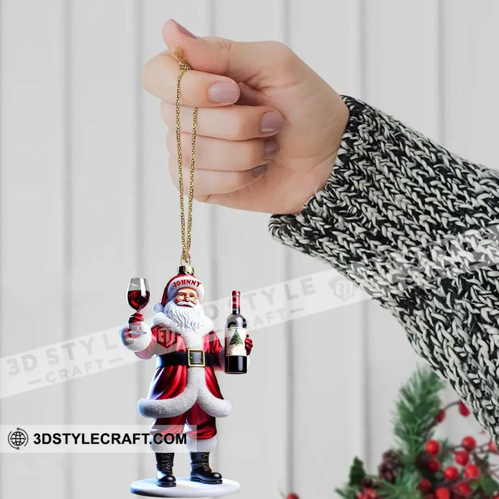 Custom Name Santa Wine Ornament Christmas Gift