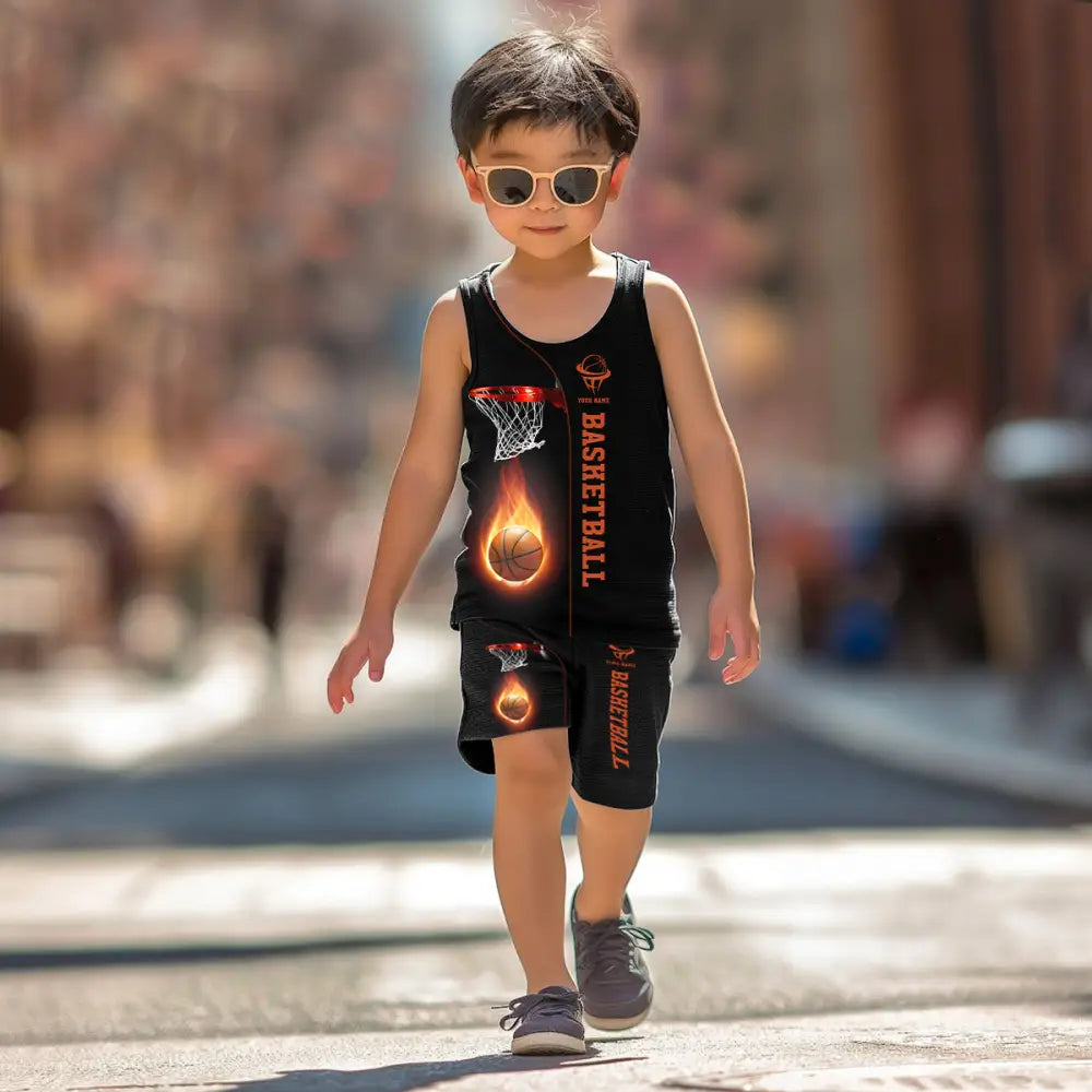 Kids Clothing Custom Name Basketball Tank And Shorts Toddler Top & Matching T-Shirt