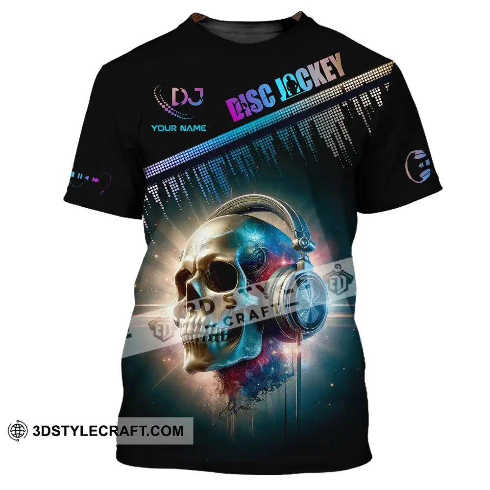 Man Shirt Custom Name Disc Jockey T-Shirt Music Lover Dj Skull Gift For / S