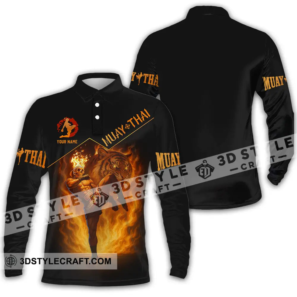 Men Shirt - Custom Let’s Fight Fire Muay Thai Sport Shirt Long Sleeve Polo / S T-shirt