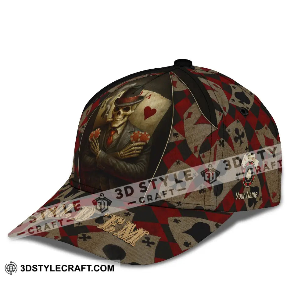 Personalized Cap Customized Poker Lover Cap Hold ’Em Skeleton Poker Cards Classic Cap CLASSIC CAP / UNIVERSAL FIT Cap