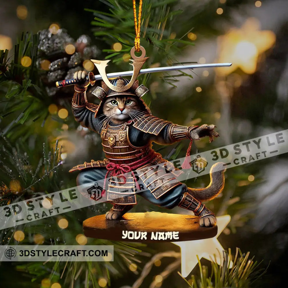 Samurai Cat Christmas Home Decor Ornament Personalized