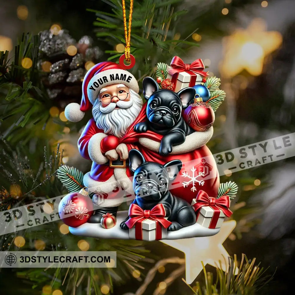 Santa And French Bulldog Home Decor Christmas Ornament Personalized