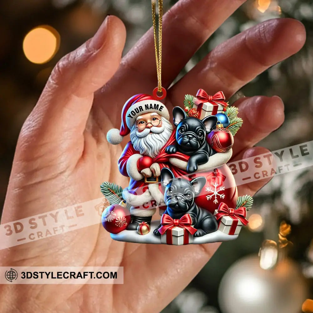 Santa And French Bulldog Home Decor Christmas Ornament Personalized