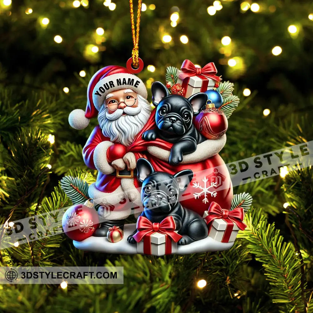 Santa And French Bulldog Home Decor Christmas Ornament Personalized