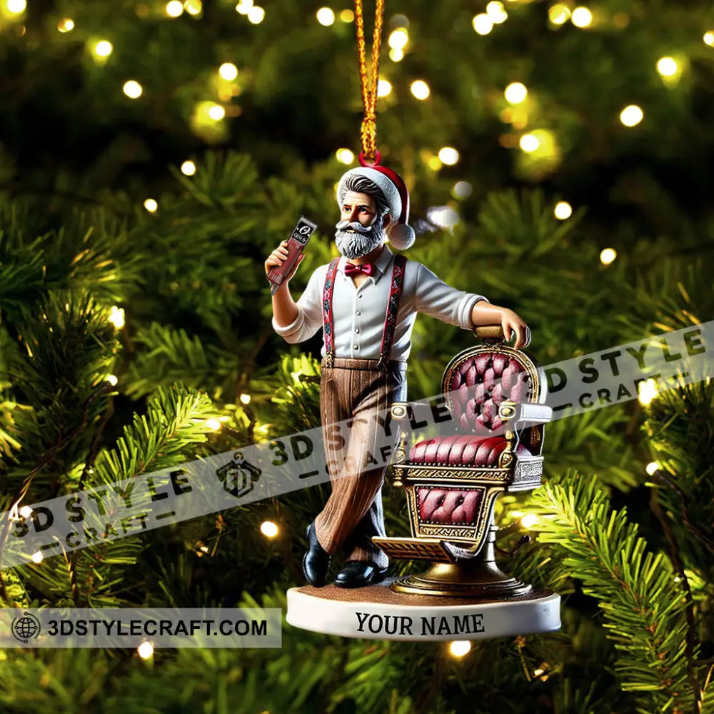Santa Barber Christmas Ornament Personalized
