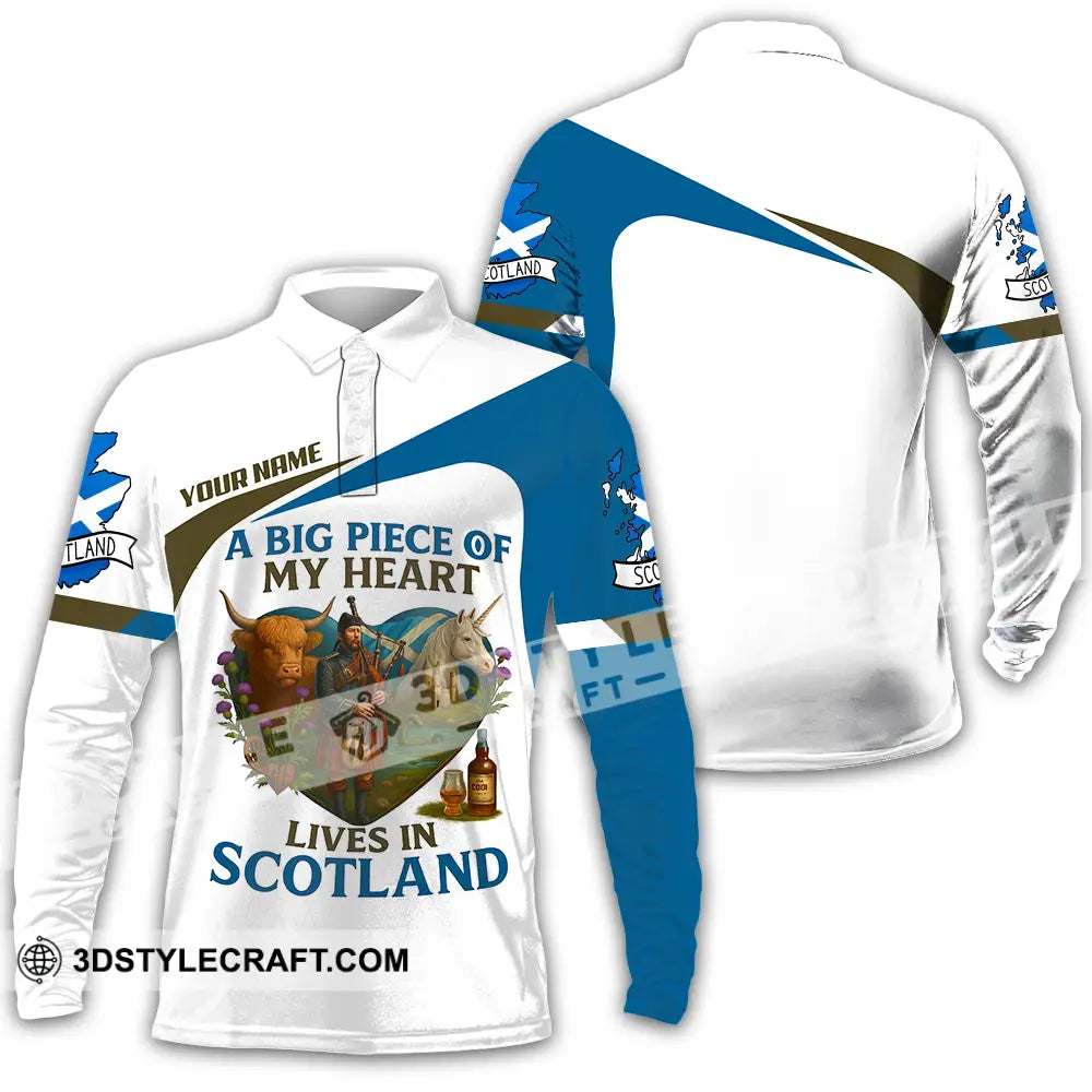 Unisex Shirt - Custom A Big Piece Of My Heart Lives In Scotland Shirt Long Sleeve Polo / S T-shirt