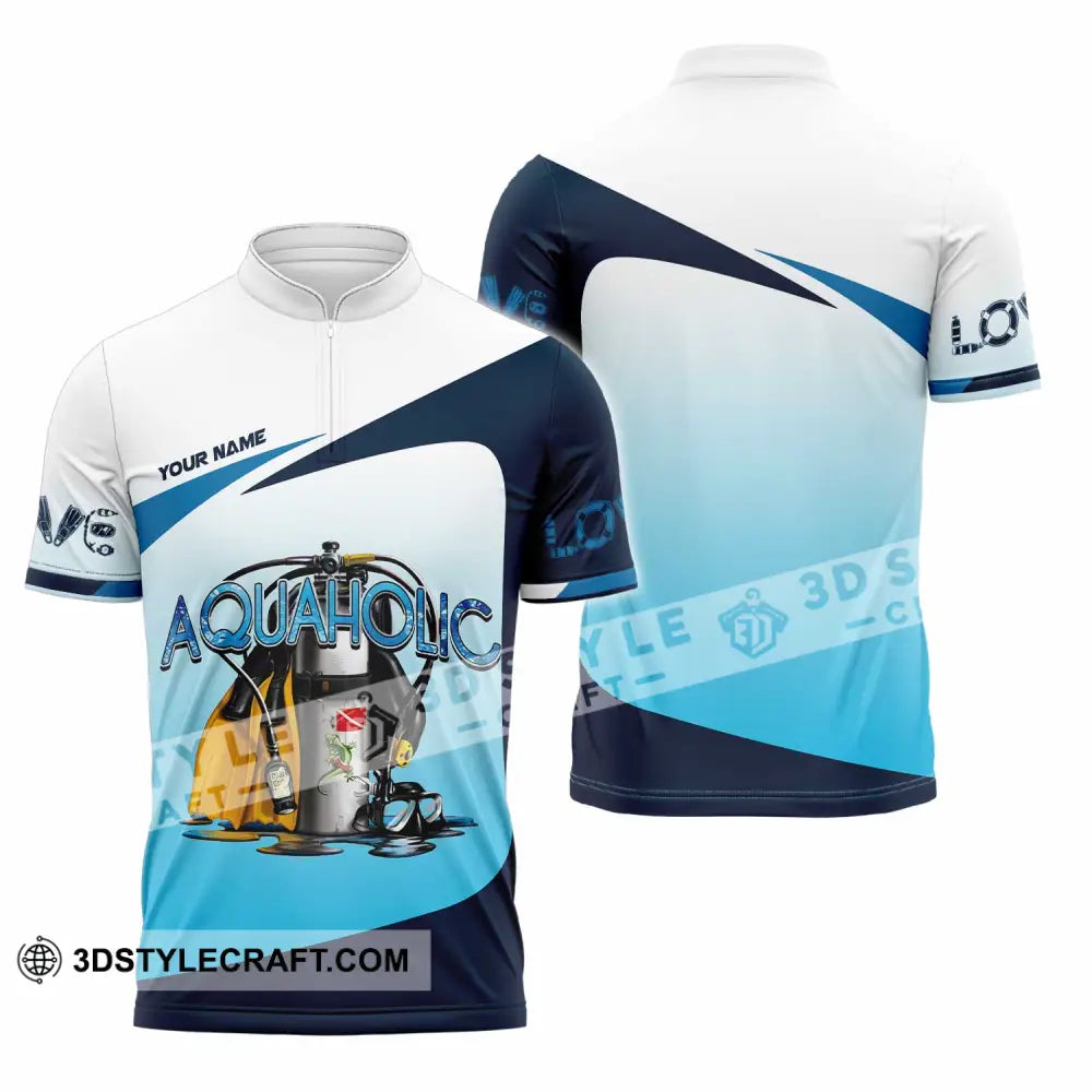 Unisex Shirt - Custom Aquaholic Scuba Diving Diver Shirt Zipper Polo Shirt / S T-shirt