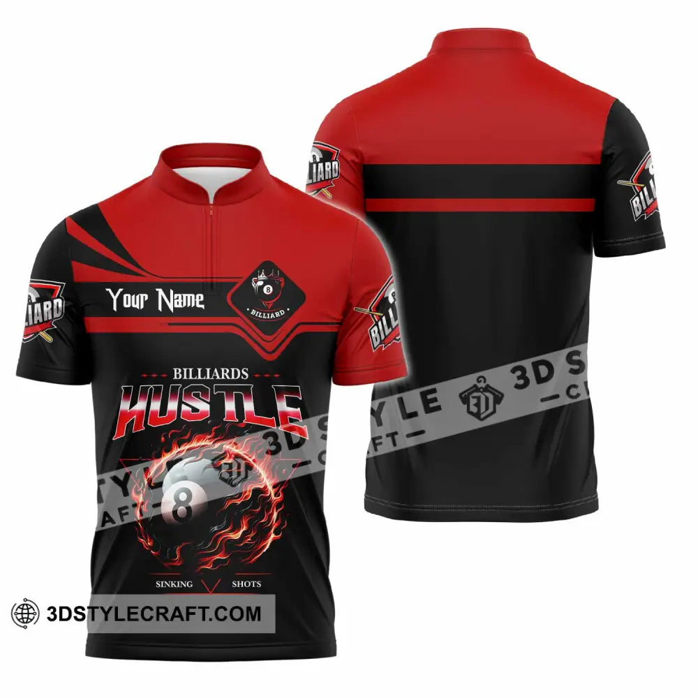 Unisex Shirt - Custom Billiards Hustle Sinking Shot Sport Shirt Zipper Polo Shirt / S T-shirt