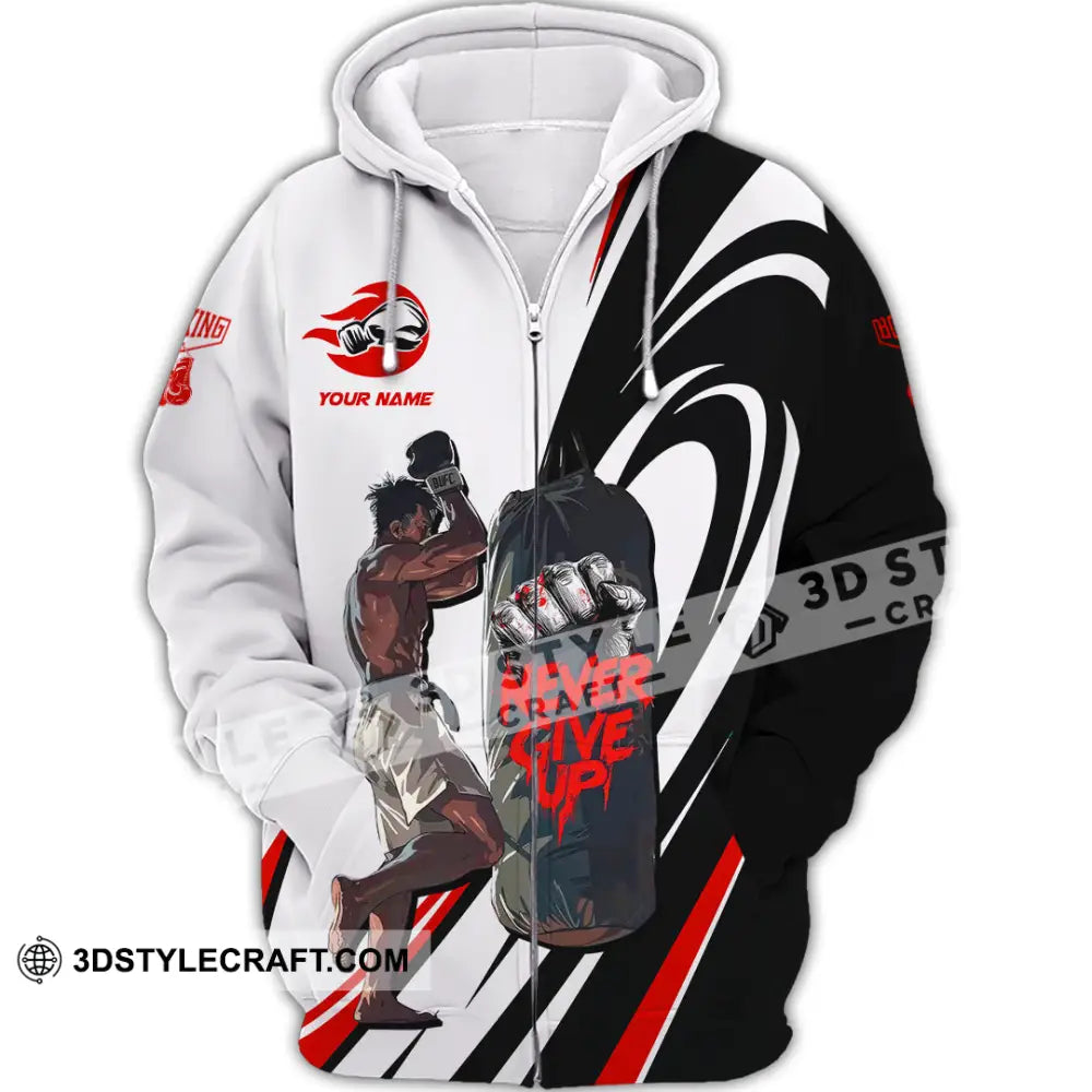 Unisex Shirt Custom Boxing Never Give Up Shirt Zipper Hoodie / S T shirt