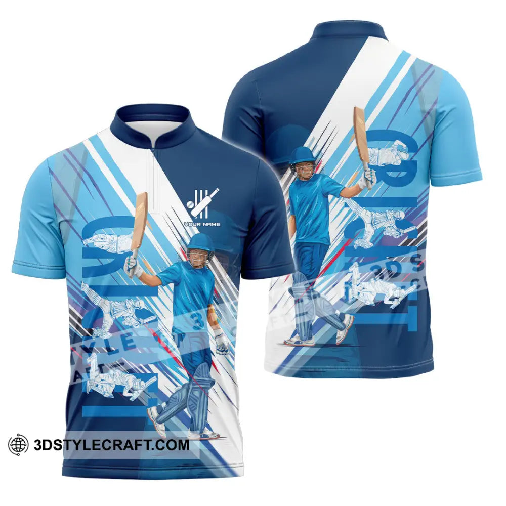 Unisex Shirt Custom Cricket Player Blue Design Shirt Zipper Polo Shirt / S T shirt