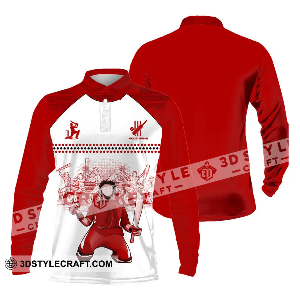 Unisex Shirt Custom Cricket Player Red Design Shirt Long Sleeve Polo / S T shirt