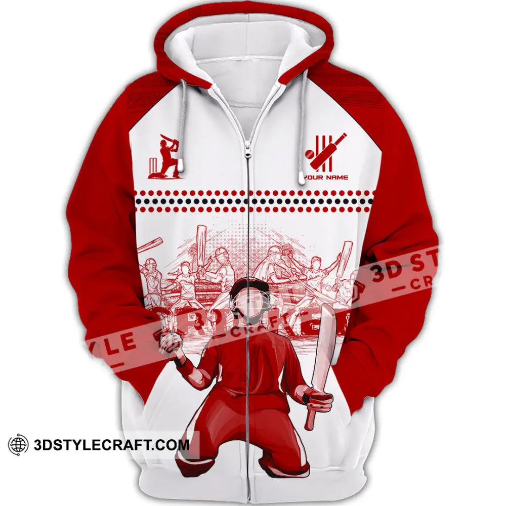 Unisex Shirt Custom Cricket Player Red Design Shirt Zipper Hoodie / S T shirt