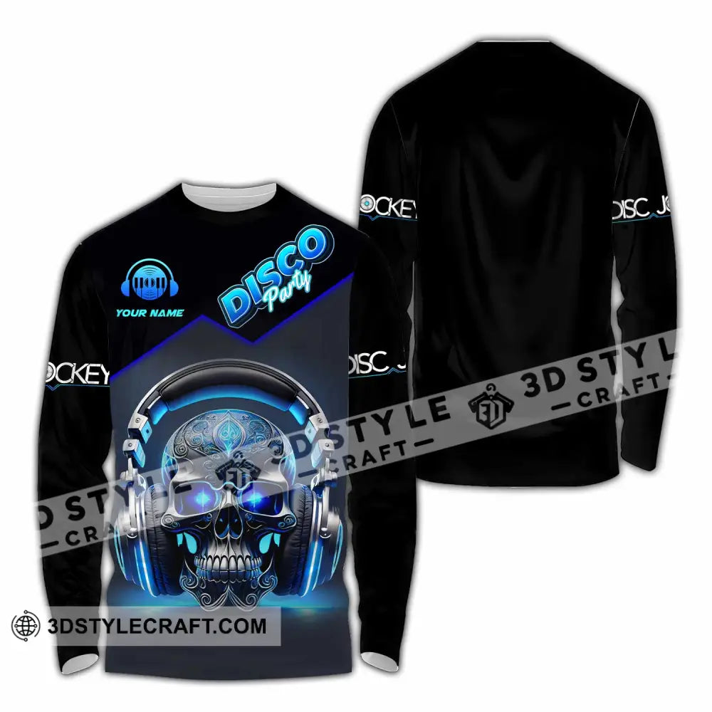 Unisex Shirt - Custom Disco Party Skull Shirt Long Sleeve Shirt / S T-shirt