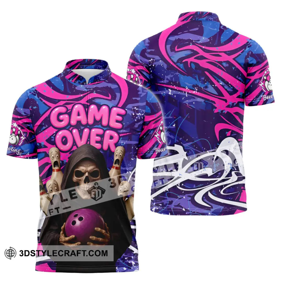 Unisex Shirt - Custom Funny Bowling Game Purple Death Shirt Zipper Polo Shirt / S T-shirt