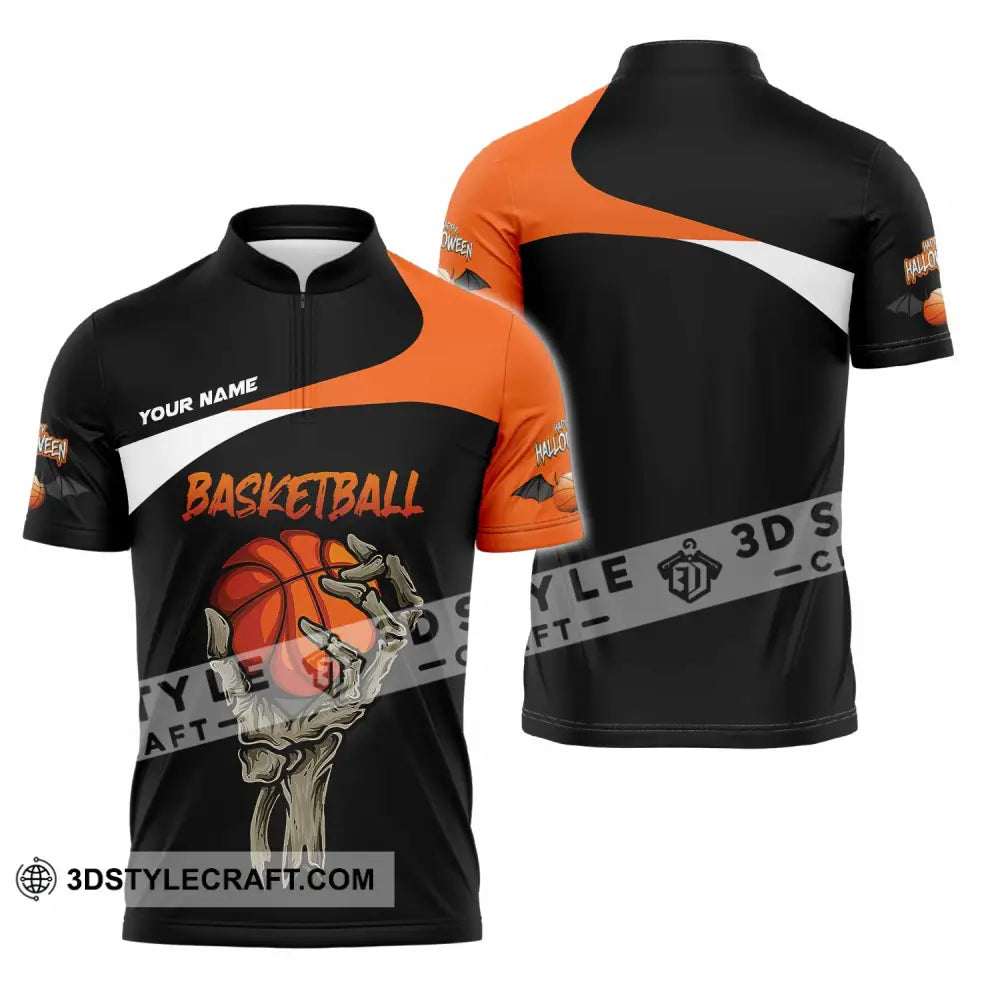 Unisex Shirt Custom Halloween Basketball Sport Shirt Zipper Polo Shirt / S T shirt