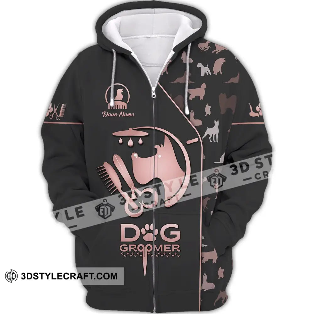 Unisex Shirt - Custom Name 3D For Groomer Dog Zipper Hoodie / S T-Shirt