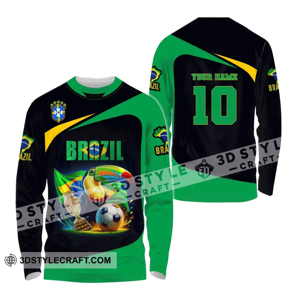 Unisex Shirt Custom Name And Number Brazil Football Euro 2024 Polo Long Sleeve / S T-Shirt