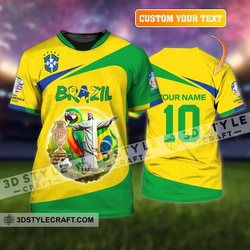 Unisex Shirt Custom Name And Number Brazil Football T-Shirt Copa 2024 Polo Long Sleeve