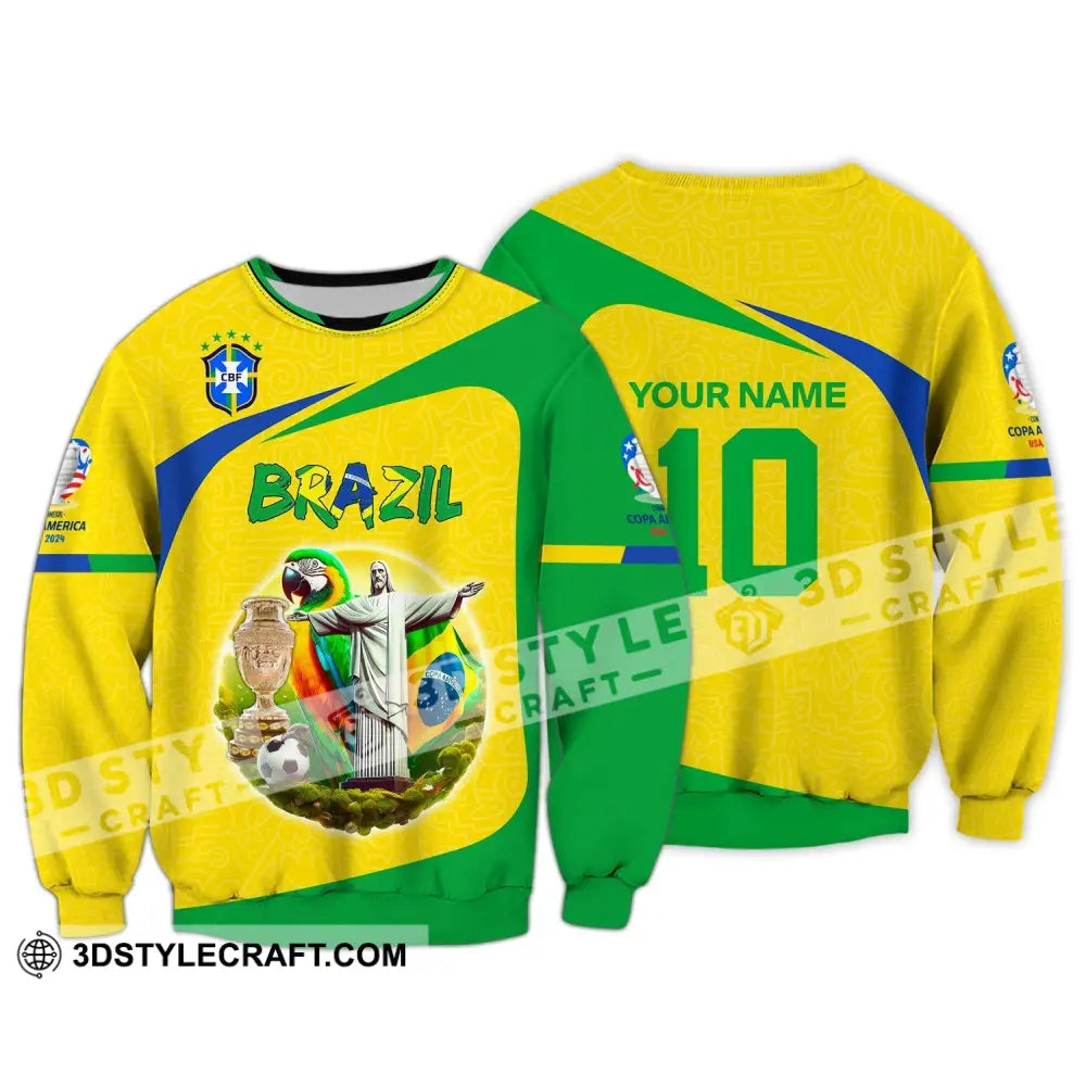 Unisex Shirt Custom Name And Number Brazil Football T-Shirt Copa 2024 Polo Long Sleeve / S
