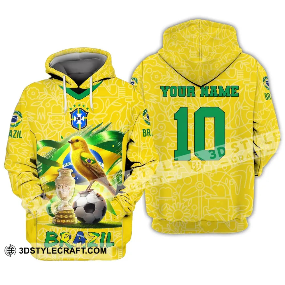 Unisex Shirt Custom Name And Number Brazil Football T-Shirt Polo Long Sleeve Hoodie / S