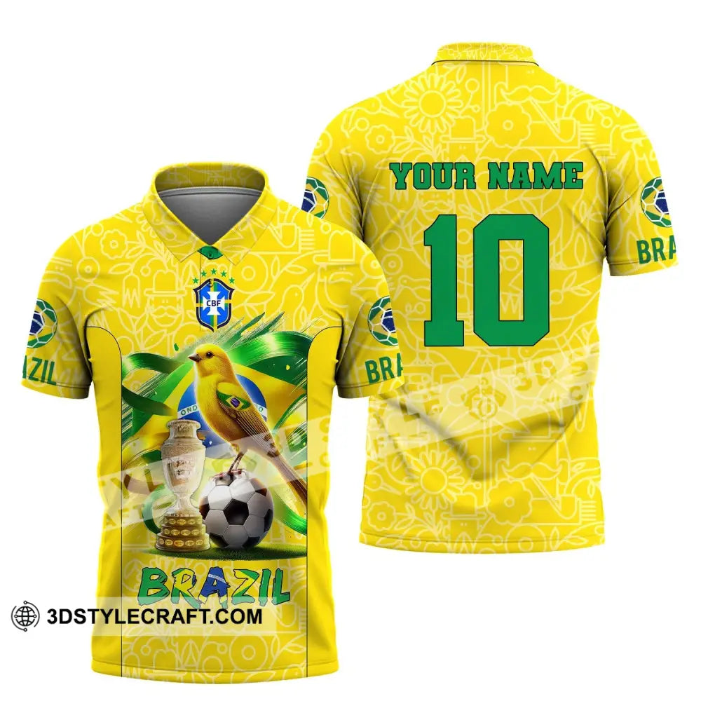 Unisex Shirt Custom Name And Number Brazil Football T-Shirt Polo Long Sleeve / S