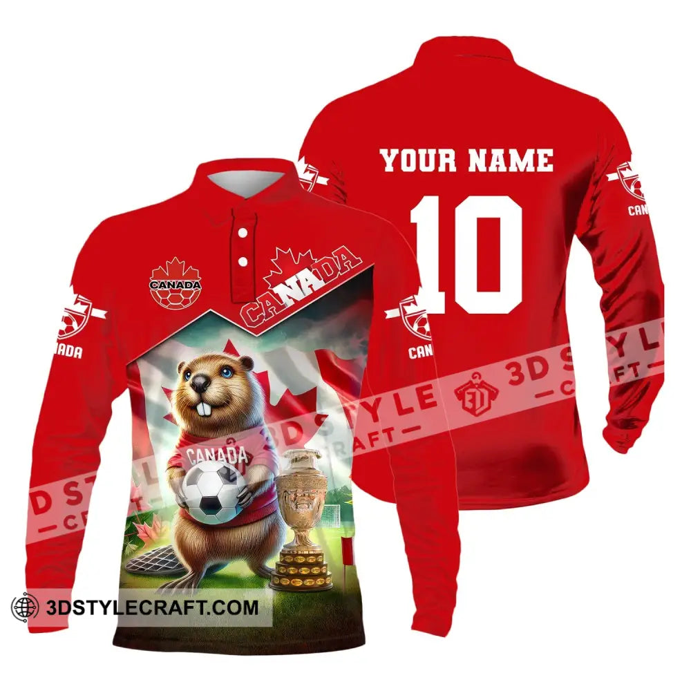 Unisex Shirt Custom Name And Number Canada Football Polo Euro 2024 Hoodie Long Sleeve / S T-Shirt