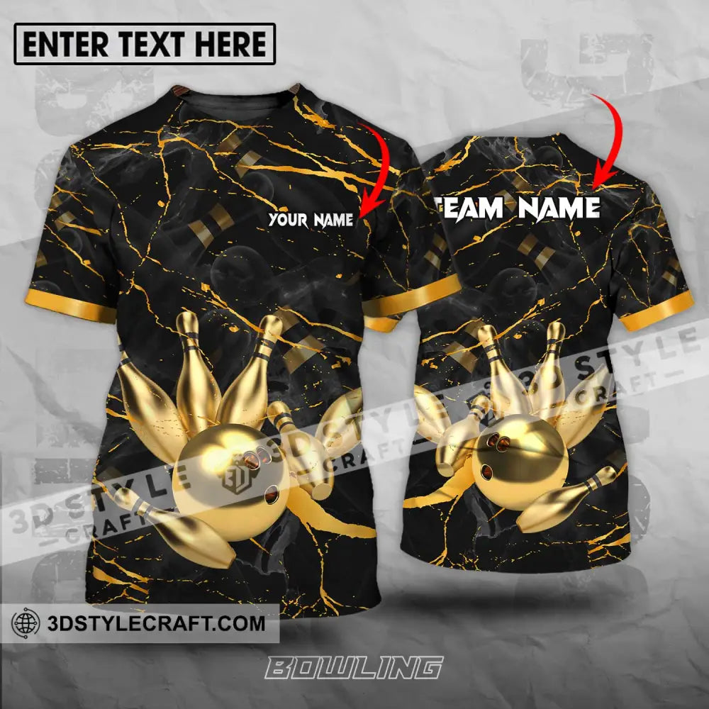 Unisex Shirt - Custom Name And Team Bowling Golden Pins Ball T-Shirt