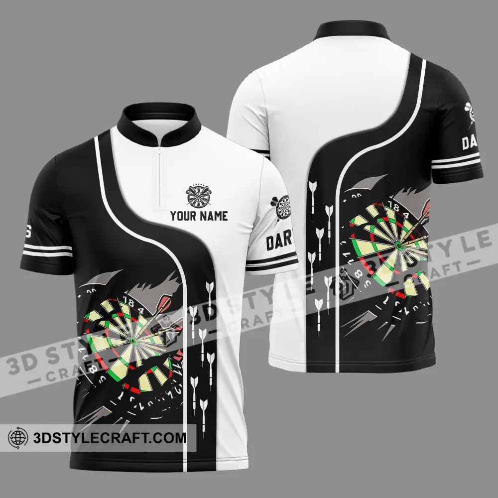 Unisex Shirt - Custom Name And Team Darts Black White Zipper Polo / S T-Shirt