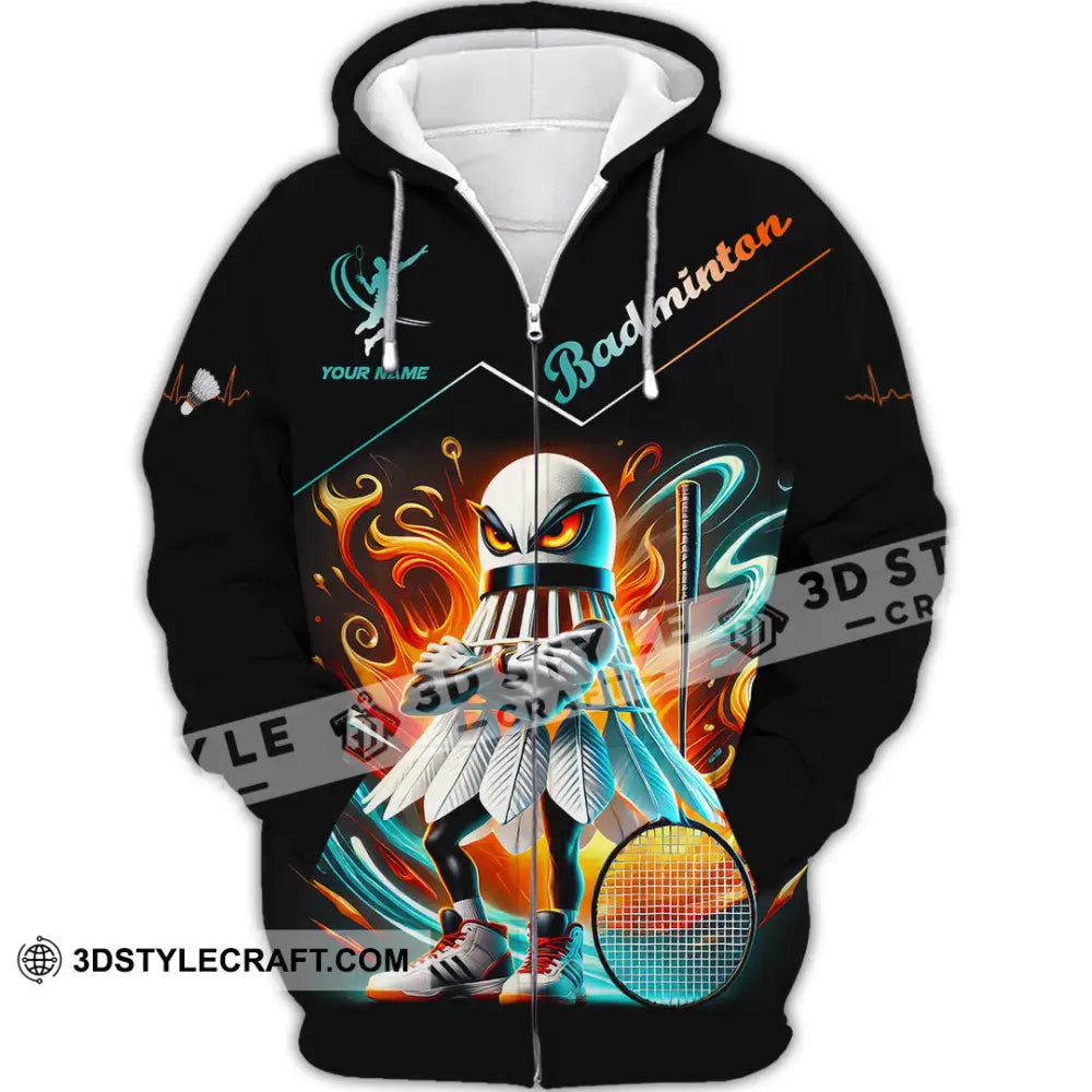 Unisex Shirt Custom Name Badminton Lover Gift Zipper Hoodie / S T-Shirt