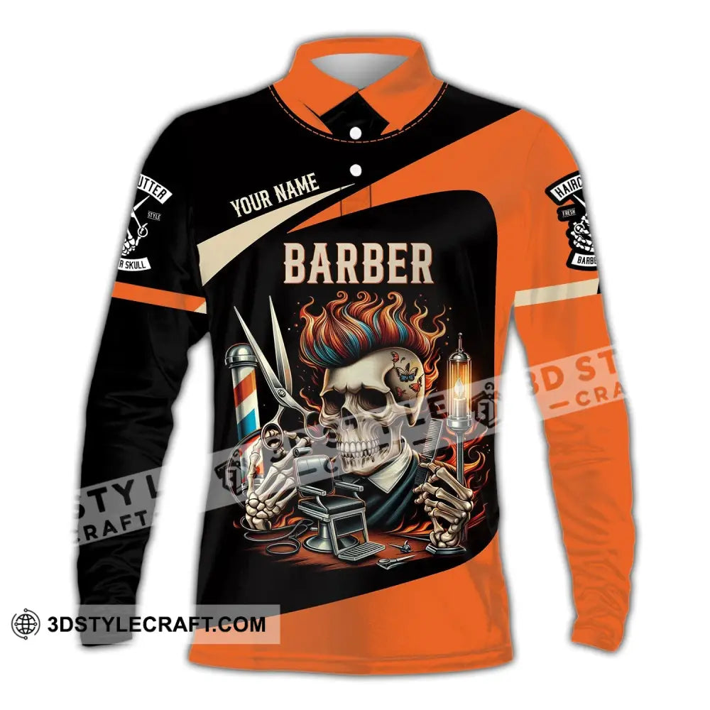 Unisex Shirt Custom Name Barber Polo Long Sleeve Shop Uniform / S T-Shirt