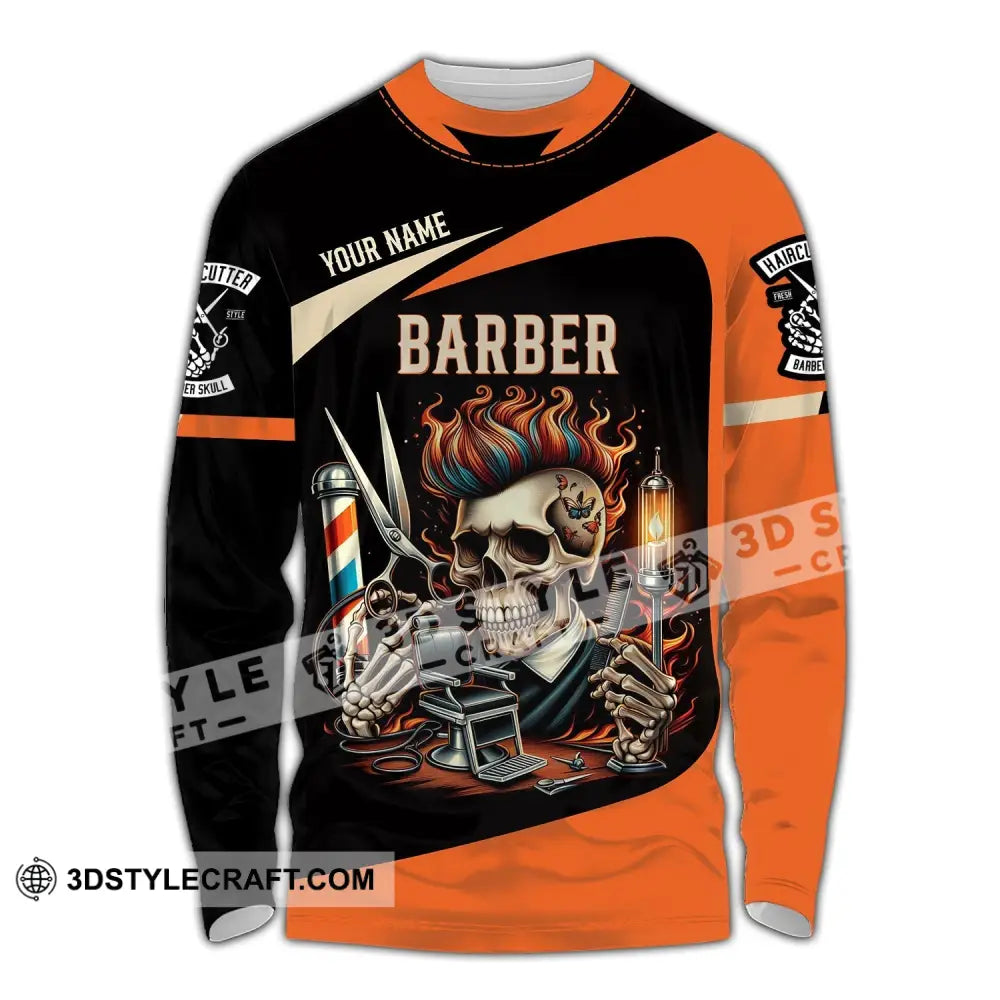 Unisex Shirt Custom Name Barber Polo Long Sleeve Shop Uniform / S T-Shirt