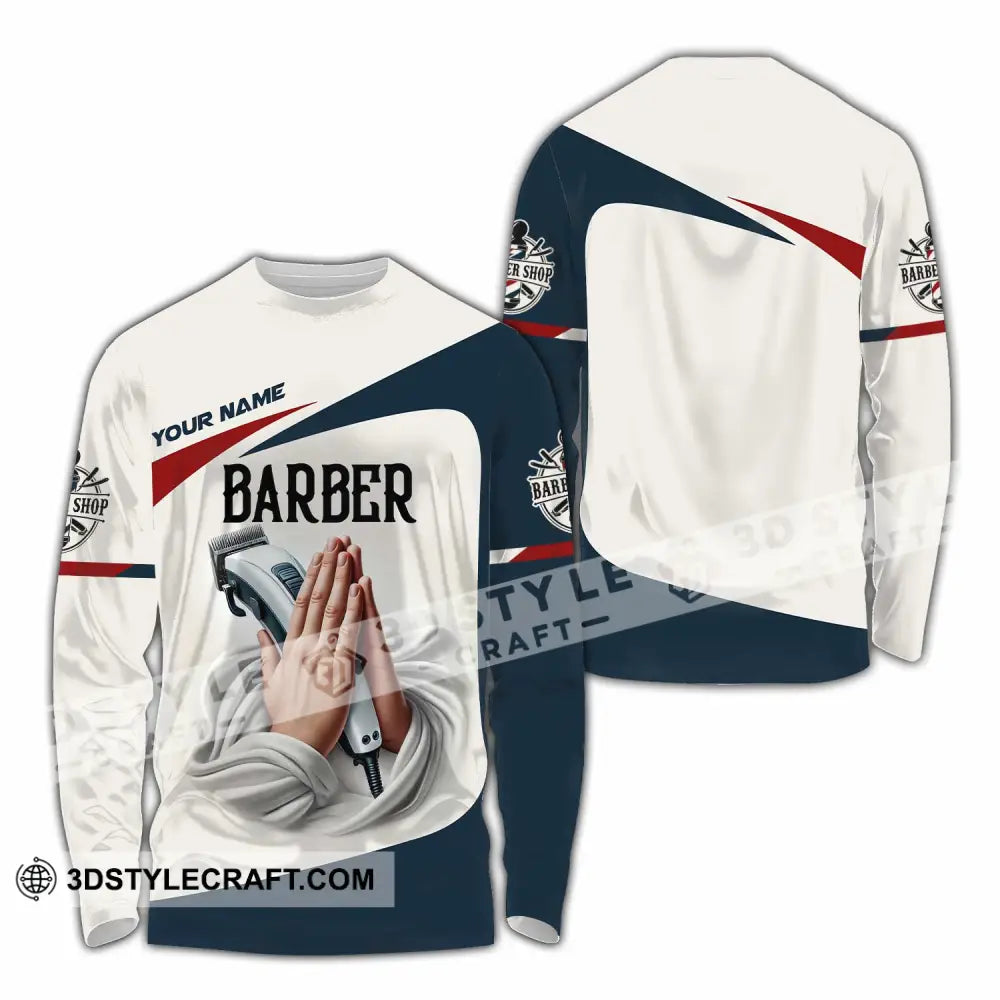 Unisex Shirt Custom Name Barber Shop T-Shirt Long Sleeve / S T-Shirt