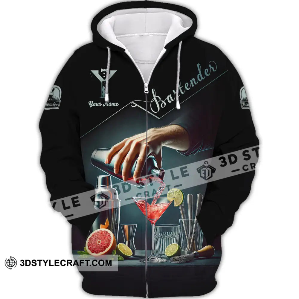 Unisex Shirt Custom Name Bartender Gift Zipper Hoodie / S T-Shirt